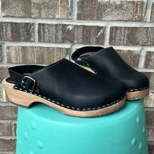 MIA Black Leather Clogs